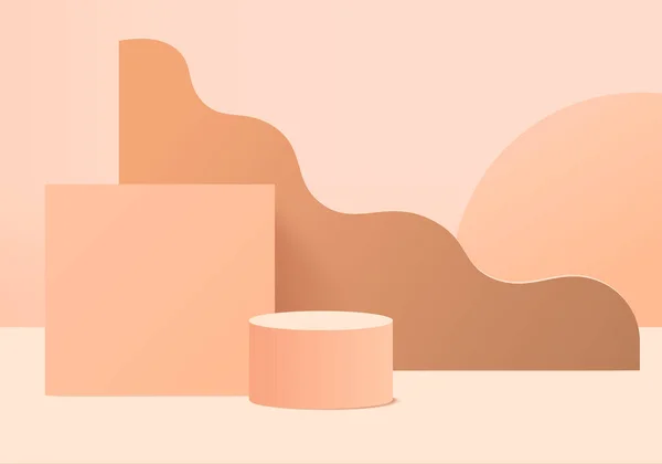 背景矢量3D粉色渲染与讲台和最小的壁景 最小的抽象背景3D渲染抽象几何形状橙色彩绘 现代网站的颁奖舞台 展台3D展示化妆品 — 图库矢量图片