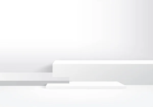 背景矢量3D白色渲染与讲台和最小的白墙场景 最小的抽象背景3D渲染抽象几何形状白色彩绘 现代网站的颁奖舞台 展台3D展示化妆品 — 图库矢量图片