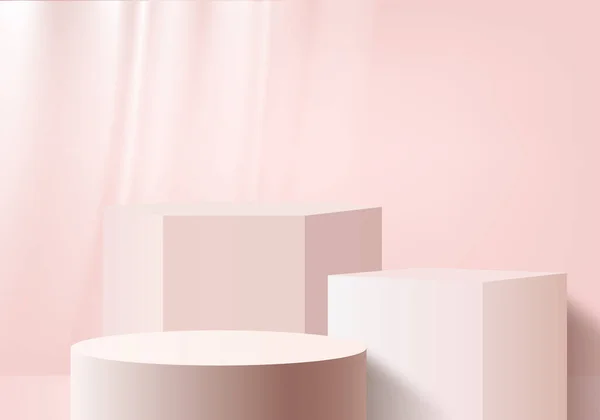 Vector Fondo Renderizado Rosa Con Podio Escena Mínima Pared Rosa — Vector de stock