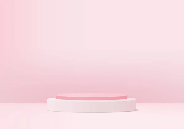 Sfondo Vettore Rosa Rendering Con Podio Minimale Scena Parete Rosa — Vettoriale Stock