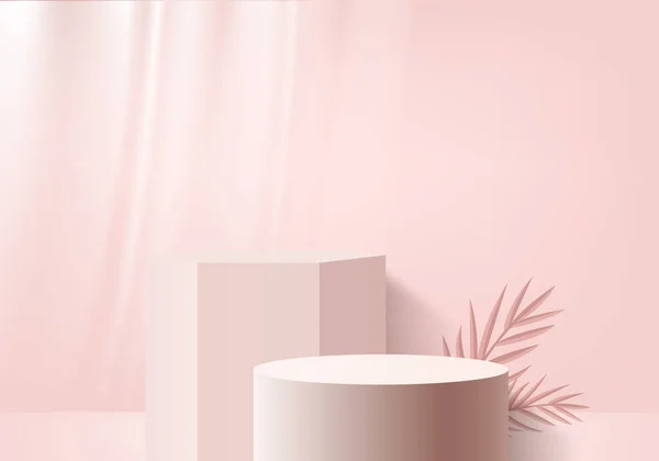 Vector Fondo Renderizado Rosa Con Podio Escena Mínima Pared Rosa — Vector de stock