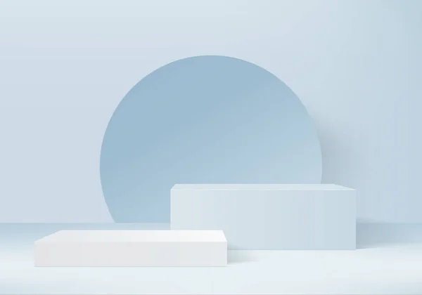 背景ベクトル3次元の青いレンダリングシリンダーの表彰台と夏の壁のシーン 最小限の抽象的な背景3次元のレンダリング抽象的な幾何学的な形状の青いパステルカラー ステージ3Dレンダリングのためのショー化粧品 — ストックベクタ