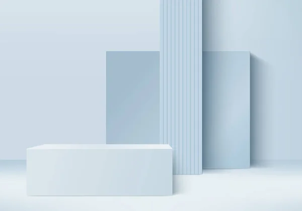Arkaplan Vektörü Mavi Renkte Silindir Podyum Yaz Duvarı Sahnesi Soyut — Stok Vektör