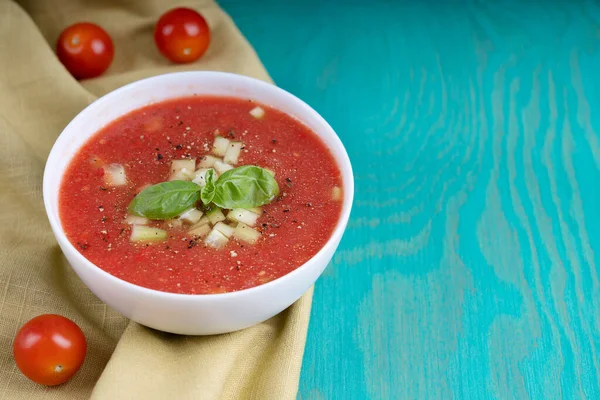 Rote Gazpacho Suppe Aus Roten Reifen Pürierten Tomaten Und Anderem — Stockfoto