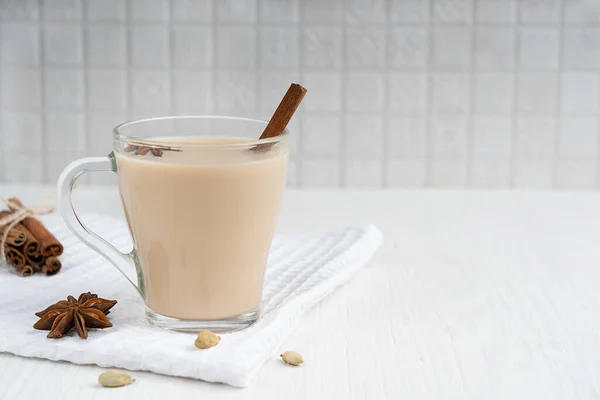 Masala Chai Indiano Caldo Speziato Misto Base Latte Varietà Erbe — Foto Stock