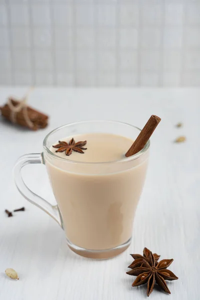 Masala Chai Indiano Caldo Speziato Misto Base Latte Varie Erbe — Foto Stock