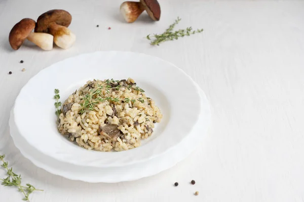 Creamy Risotto Italian Arborio Rice Dish Cooked Broth Containing Mushrooms — Stock Photo, Image