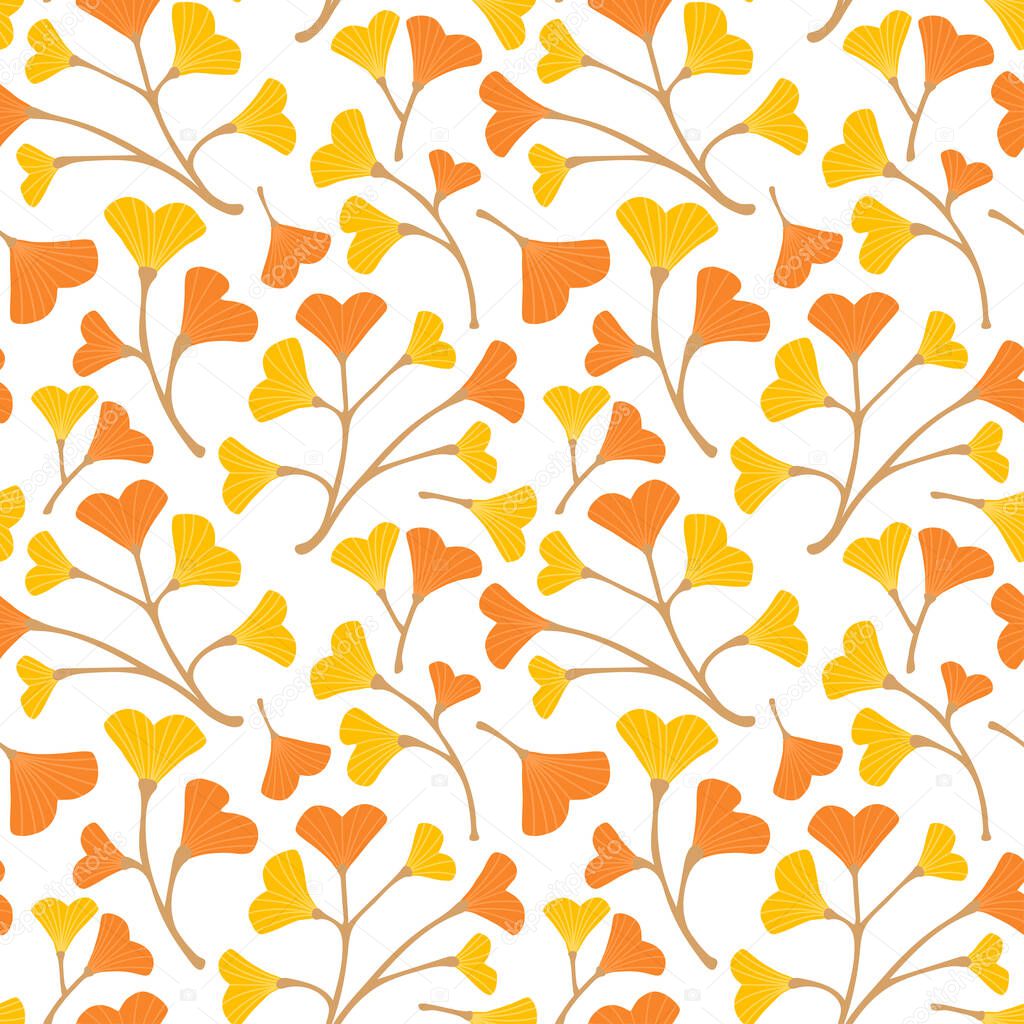 Orange and yellow ginkgo leaves seamless pattern. Vector Illuatration.