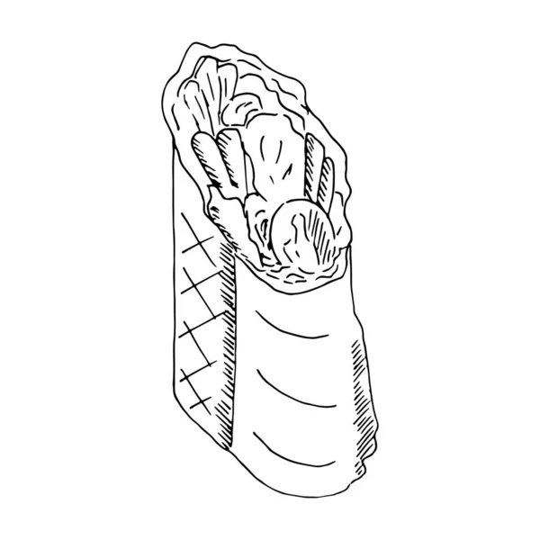 Helft Van Shawarma Doner Kebab Meel Geïsoleerd Witte Achtergrond Vector — Stockvector