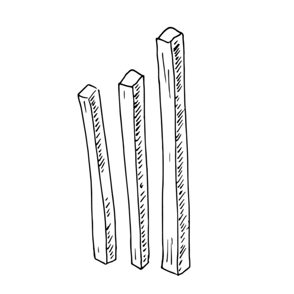 Bastoncini Separati Patatine Fritte Isolate Sfondo Bianco Illustrazione Schizzo Disegnato — Vettoriale Stock