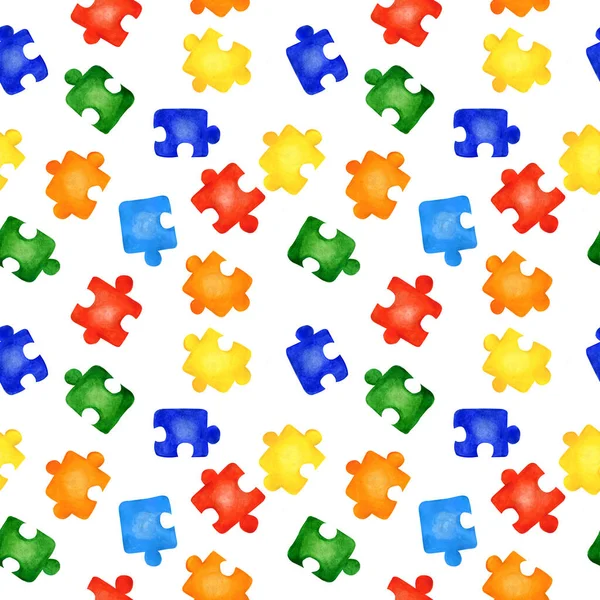 Modello Senza Soluzione Continuità Con Puzzle Colorati Sfondo Bianco Illustrazione — Foto Stock