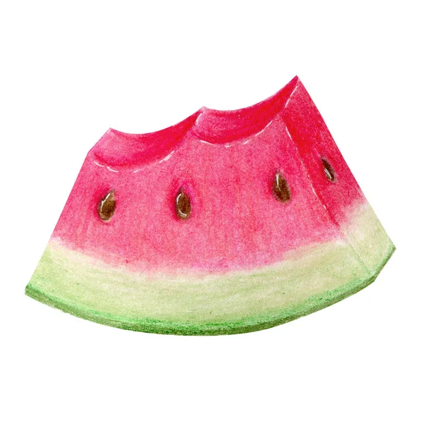 Watermelon Bites Mark Isolated White Background Watercolor Hand Drawn Illustration — Stock Photo, Image