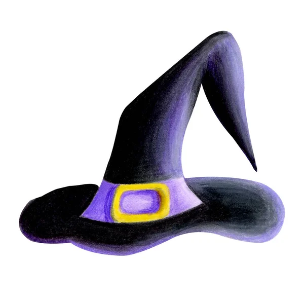 Magic Zwart Violet Halloween Hoed Met Riem Geïsoleerd Witte Achtergrond — Stockfoto