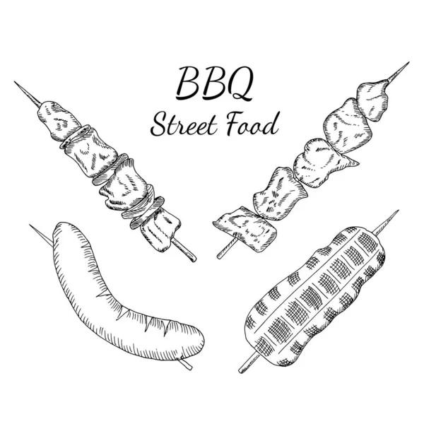 Bbq 거리의 음식은 샤와르마 배경에 스쿠터에 고기를 담았다 반사기는 손으로 — 스톡 벡터