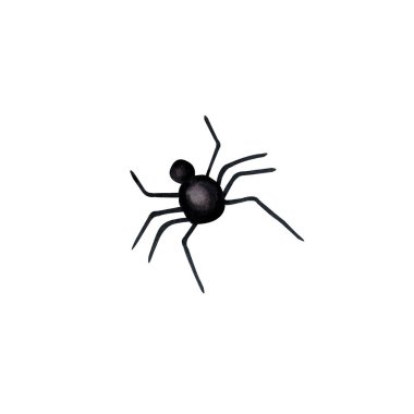 Black spider isolated on white background. Watercolor markers hand drawn illustration in cartoon realistic style. Concept of halloween, mystery, danger, arachnid, small animal insect, arachnophobia