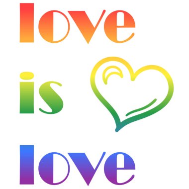 Aşk, Aşk Sloganıdır. LGBT Hakları Savunma Posteri. Beyaz Arkaplanda Gökkuşağı Harfleri ve Kalbi