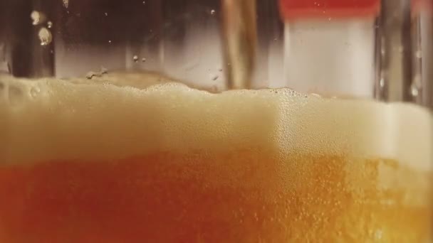 Bolhas de cerveja na alta ampliação e close-up . — Vídeo de Stock