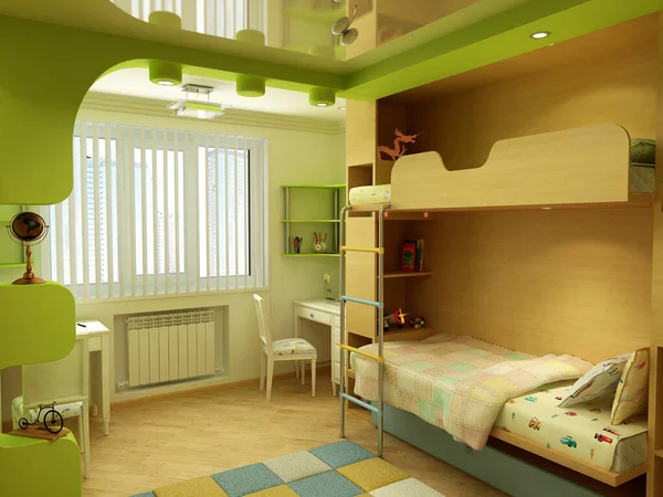 Original interior design of a children\'s room for two children.