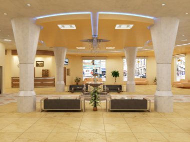 Orijinal otel lobisinin 3D görüntüsü.