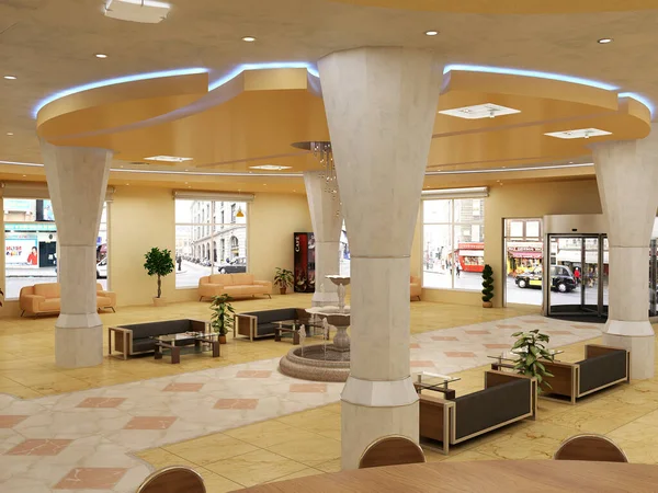 Orijinal otel lobisinin 3D görüntüsü.