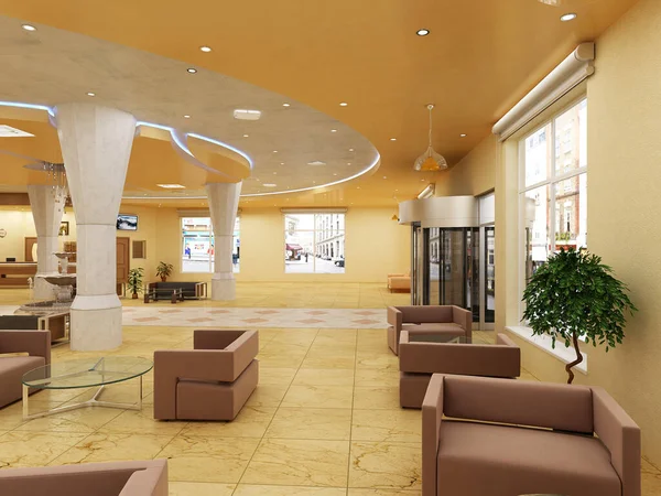 Orijinal otel lobisinin 3D görüntüsü.