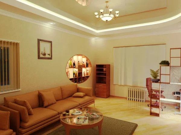 Oturma odasının 3 boyutlu canlandırması.