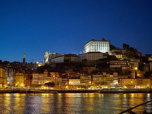 Porto Portugal Agosto 2020 Cena Noturna Porto Com Rio Douro — Fotografia de Stock