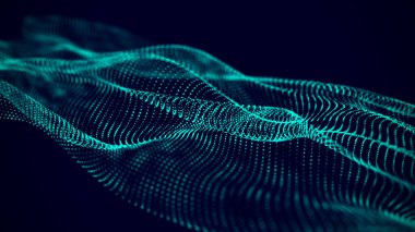 Büyük veri görselleştirme 3D. Karanlık arkaplanda soyut noktalar dalgası. Parçacıkların aktığı dijital manzara. 3d oluşturma.