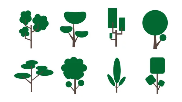 Set Tree Icons White Background Natural Vector Illustration — Stock Vector