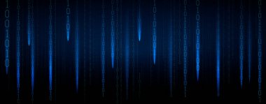 İkili kod akışına sahip soyut fütürist siber uzay, basamaklı mavi matris arkaplan. Kodlama ve hacker kavramı. Düşen sayılar. Vektör illüstrasyonu.