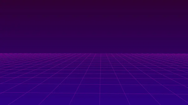 Perspektivisches Vektorraster Wireframe Landschaft Auf Violettem Hintergrund — Stockvektor