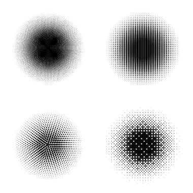 Yarı ton siyah halkalar. Dot pop sanat deseni. Tasarım elementleri. Vektör illüstrasyonu.