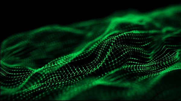 Visualisering Stora Data Abstrakt Våg Gröna Prickar Mörk Bakgrund Digitalt — Stockfoto