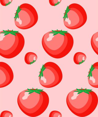 Pembe sebze arka planı. Domates pürüzsüz desen. Taze sağlıklı organik vegan besin şablonu. Vektör illüstrasyonu.