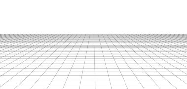 Abstract perspective grid on white background widescreen illustration. WIreframe landscape. clipart