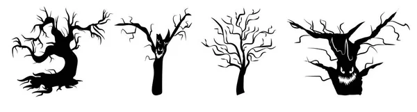 Des Silhouettes Arbres Noirs Effrayantes Des Icônes Arbres Nus Avec — Image vectorielle