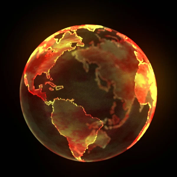 Red burning Earth, infected planet, end of the world. 3d rendering