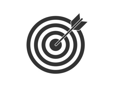 Oklu hedef. Yayla siyah nişan al. Strateji motivasyonu. İş ve pazarlama için fikir. Gol kralı. Hedefe kilitleniyorum. Meydan okumanın göstergesi. Hedefle izole edilmiş daire. Vektör EPS 10.