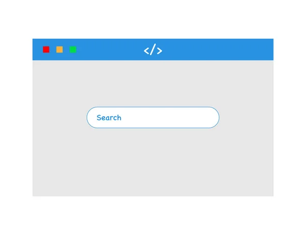 Webbrowser-Fenster. Lustige Attrappe der Webseite für Kinder. Desktop-Version der Website mit Suchfeld. Vorlage des PC-Browsers in flachem Design. Vereinzelte Illustration mit Symbolleiste. Vektor EPS 10. — Stockvektor