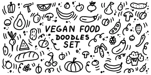 Colección Comida Vegana Doodle Comida Vegetariana Natural Saludable Verduras Frutas — Vector de stock