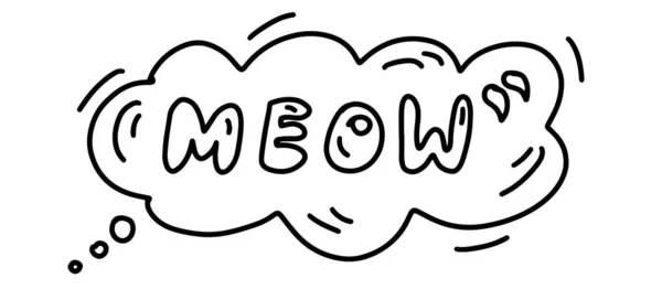 Meow Text Bubble Doodle Style Hand Drawn Lines Cartoon Icon — Stock Vector