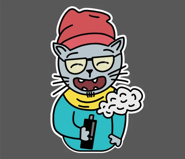 Hipster Cat Brille Kleidung Hut Schal Und Pullover Dampft Und — Stockvektor