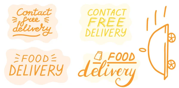 Contact Free Delivery Big Collection Safe Delivery Lettering Set Vector — Stock Vector