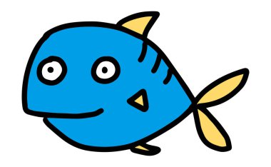 Karalama tarzında balık. El çizimi şirin, çizgi film, komik balık. Okyanus ve deniz yaşamı kavramı. Beyaz arkaplanda izole edilmiş vektör illüstrasyonu