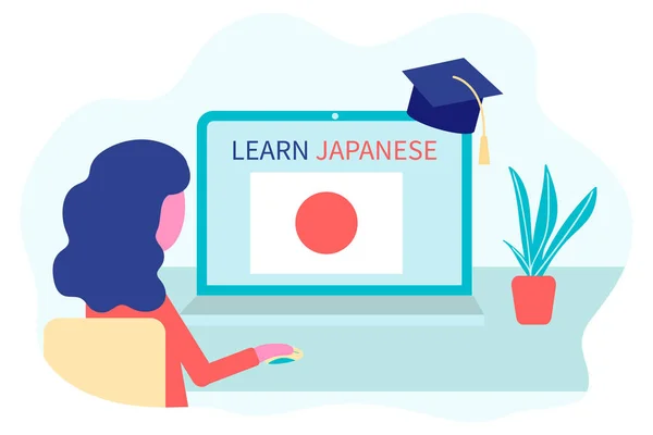 Aprendizaje Japonés Línea Educación Distancia Aprender Concepto Formación Lingüística Cursos — Archivo Imágenes Vectoriales