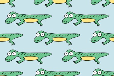 Çizgi karakter kertenkelesi. Çizgi film komik karalama sürüngeni. Beyaz arka planda el çizimi vektör çizimi izole edilmiş. Beyaz arka planda izole çocuklar için. Kumaş, tekstil tasarımı, ambalaj kağıdı ya da duvar kağıdı için.