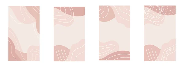 Instagram故事模板集合 社交媒体故事壁纸设置 米色和粉色的几何背景 — 图库矢量图片