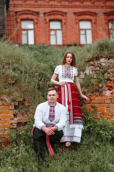 Reconstruction Traditional Russian Dresses Lovers Nature — Stock Photo, Image