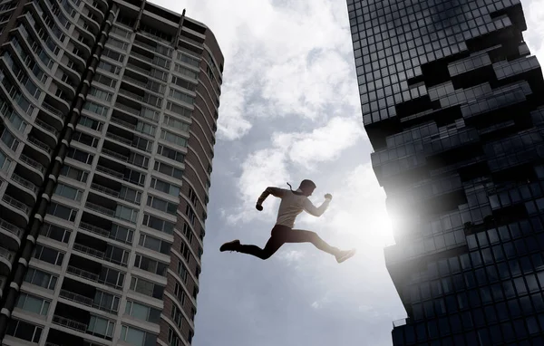 Giovane Uomo Affari Che Salta Alto Lavoro Lavoro Concetto Business — Foto Stock