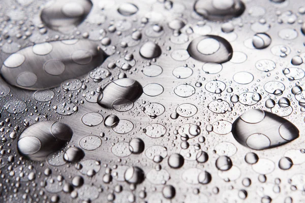 Water Drops Metal Surface Close Stock Photo